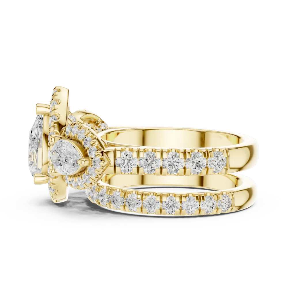 Luminary Pear Solitaire Three-Stone Pavé Engagement Ring - Image 5