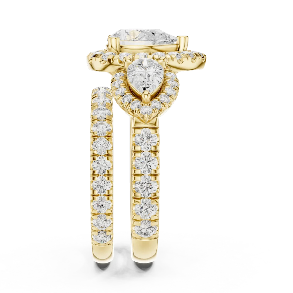 Luminary Pear Solitaire Three-Stone Pavé Engagement Ring - Image 4