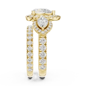 Luminary Pear Solitaire Three-Stone Pavé Engagement Ring - Image 4