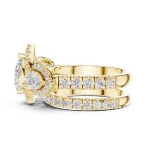 Luminary Pear Solitaire Three-Stone Pavé Engagement Ring - Image 5