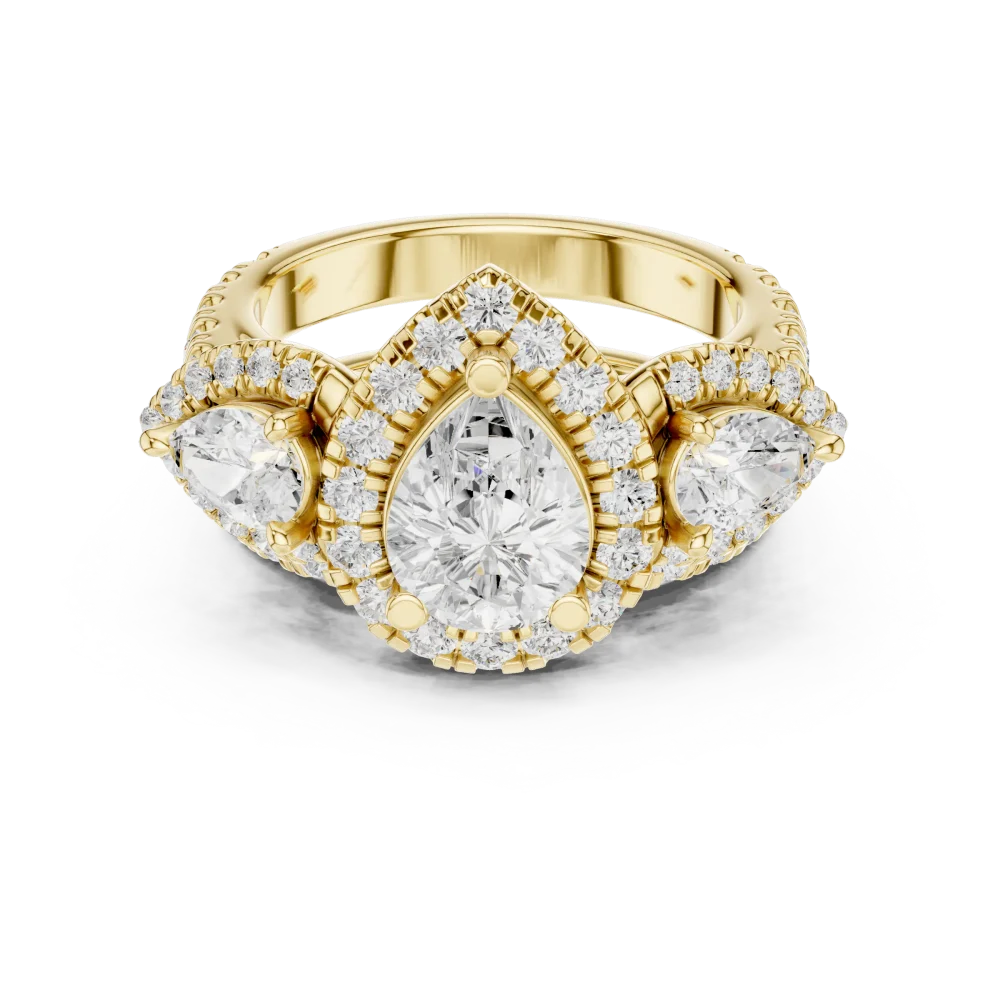 Luminary Pear Solitaire Three-Stone Pavé Engagement Ring - Image 2