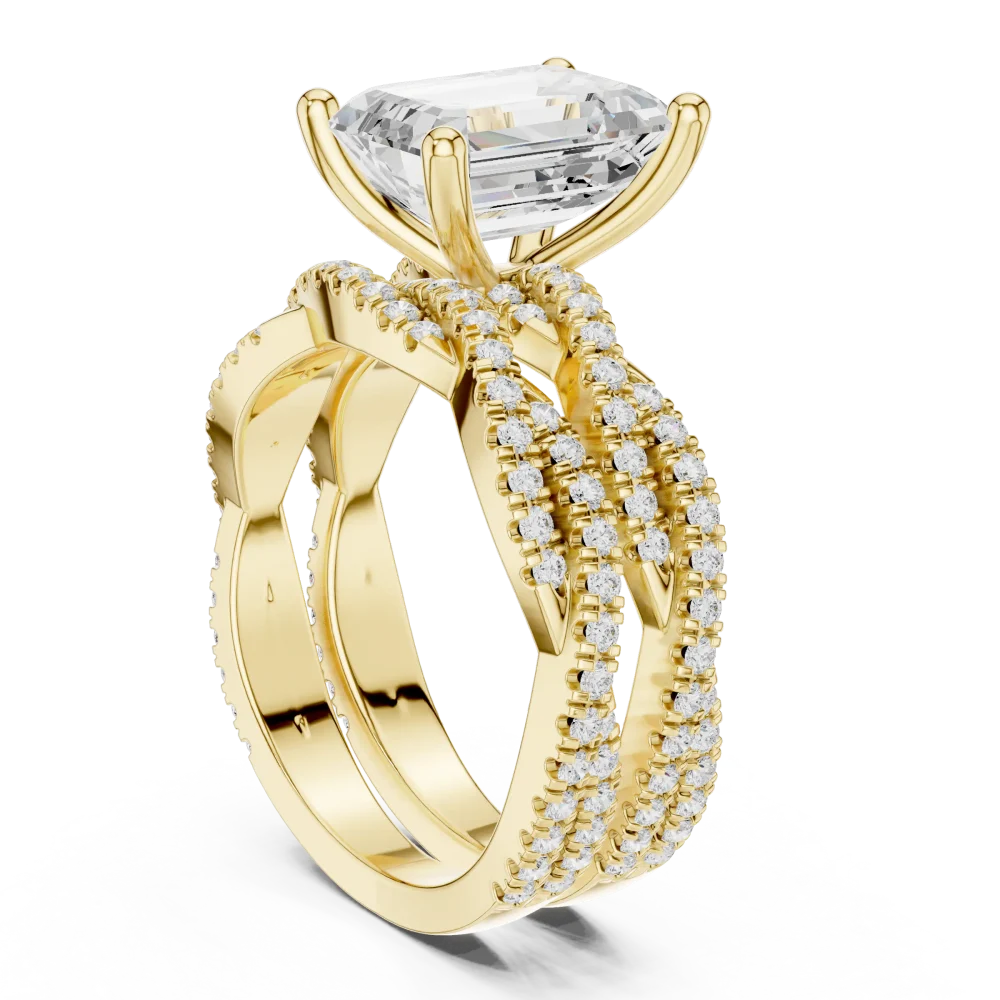 Ethereal Emerald Cut Solitaire Architecturally Pavé Ring - Image 3