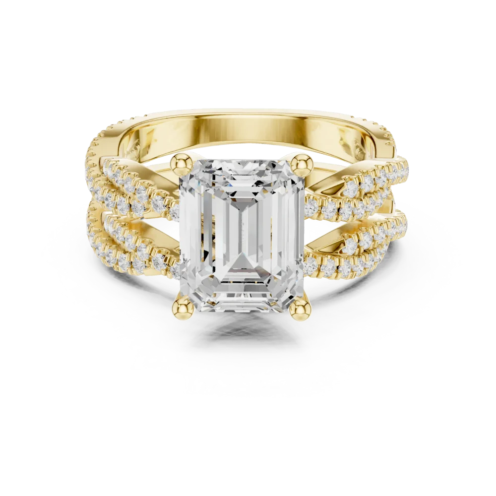 Ethereal Emerald Cut Solitaire Architecturally Pavé Ring - Image 2