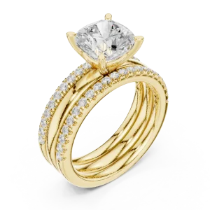 Ethereal Cushion Cut Solitaire Diamond Ring with Pavé Band