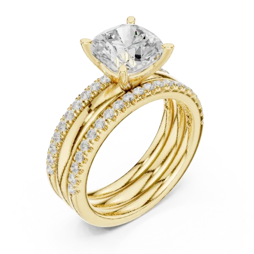 Ethereal Cushion Cut Solitaire Diamond Ring with Pavé Band