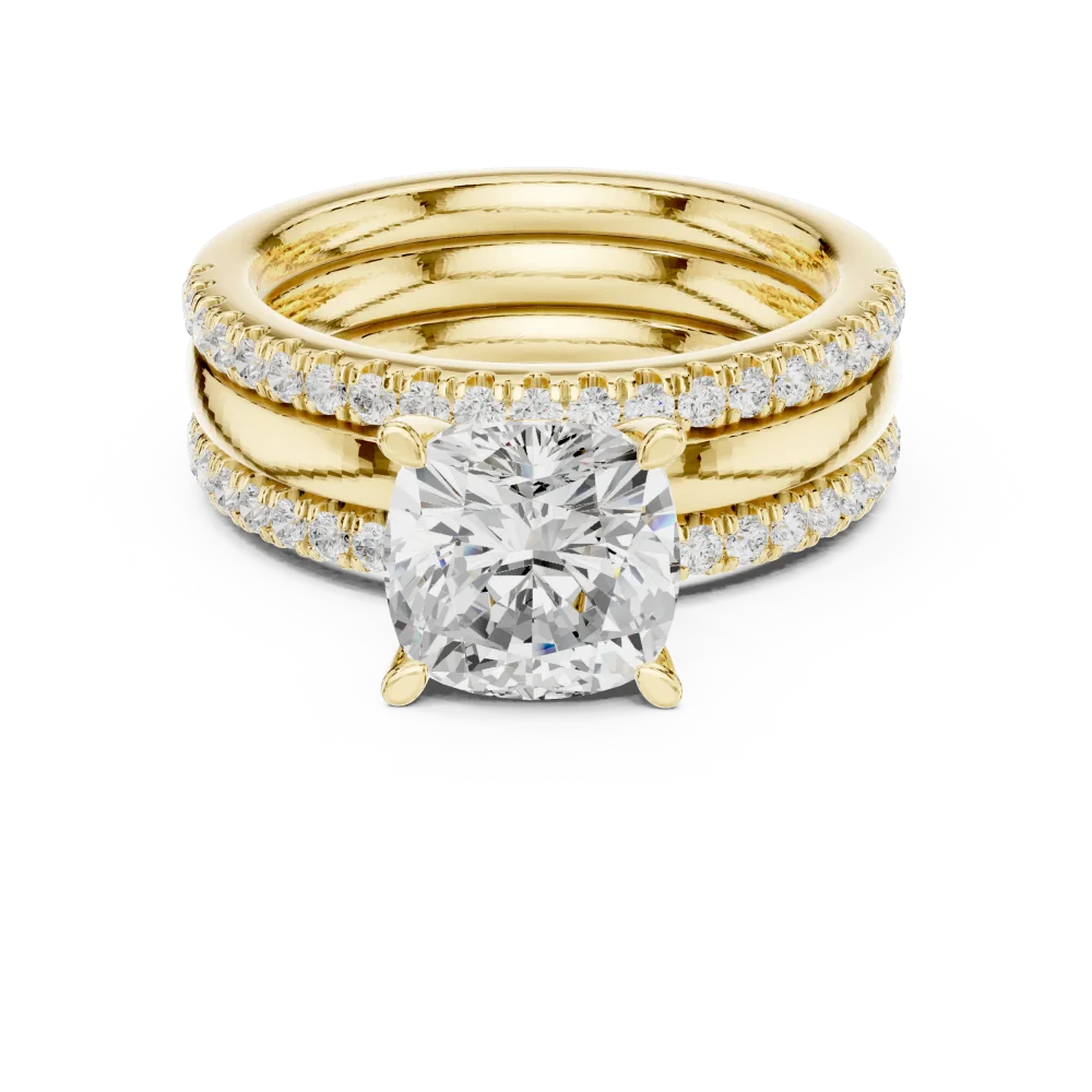 Ethereal Cushion Cut Solitaire Diamond Ring with Pavé Band - Image 2