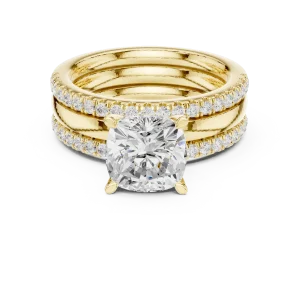 Ethereal Cushion Cut Solitaire Diamond Ring with Pavé Band - Image 2