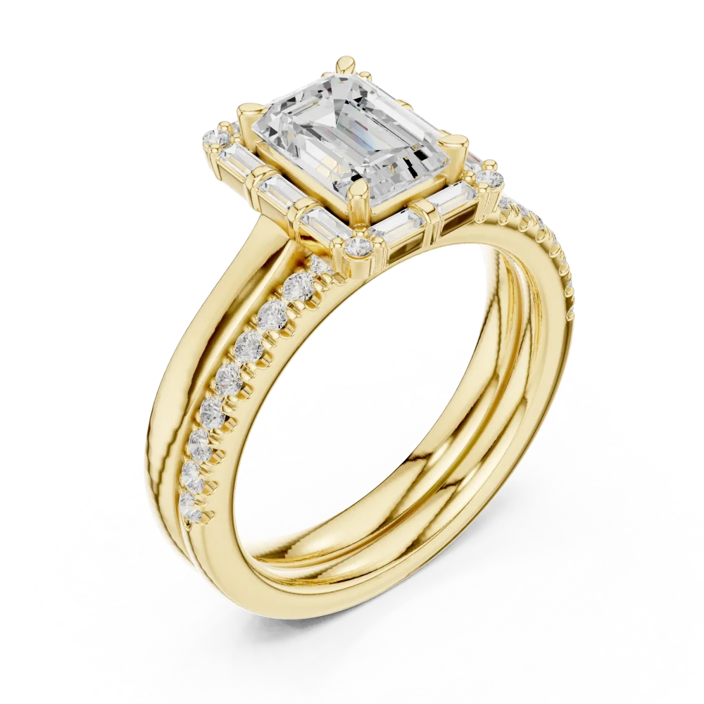 Experience the radiance of our Emerald Cut Solitaire Ring. Featuring premium DIAMEUR lab-grown diamonds, this piece is a modern bridal masterpiece.