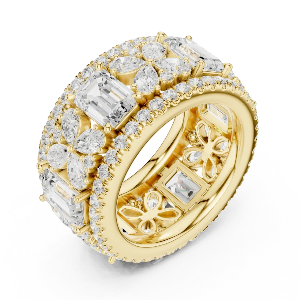 Elevate your style with this architectural band, featuring brilliant-cut DIAMEUR diamonds in a geometric cluster. Experience sustainable luxury today.