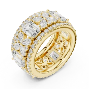 Luminous Emerald and Pear Geometric Cluster Eternity Band