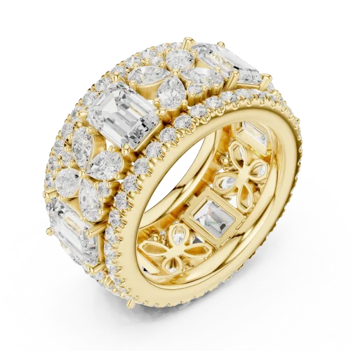 Luminous Emerald and Pear Geometric Cluster Eternity Band