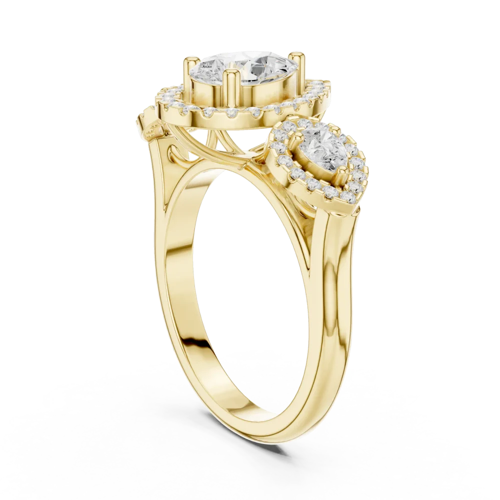 Ethereal Pear Cut Three-Stone Halo Solitaire Ring - Image 3