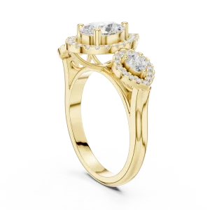 Ethereal Pear Cut Three-Stone Halo Solitaire Ring - Image 3