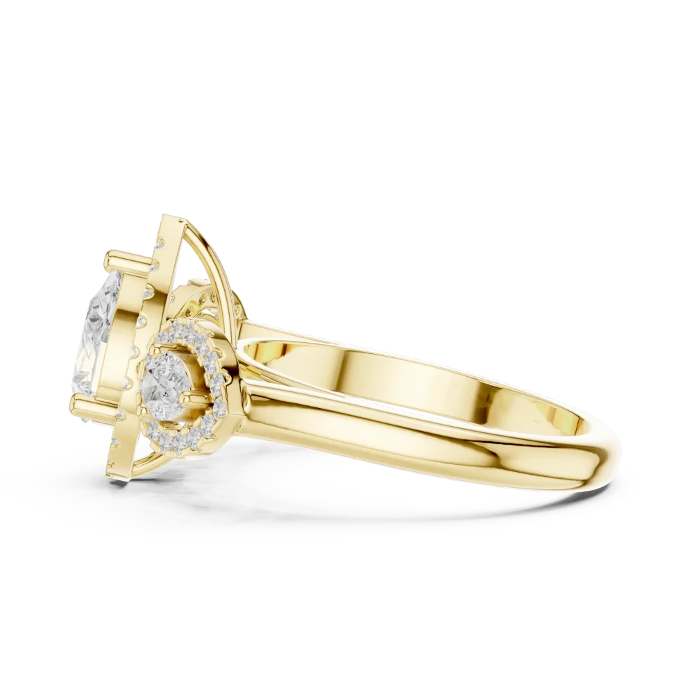 Ethereal Pear Cut Three-Stone Halo Solitaire Ring - Image 4