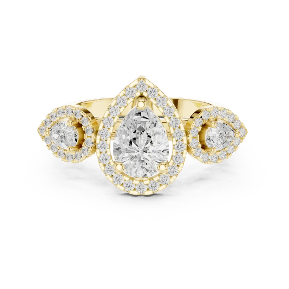 Ethereal Pear Cut Three-Stone Halo Solitaire Ring - Image 2