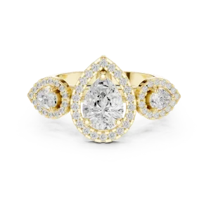 Ethereal Pear Cut Three-Stone Halo Solitaire Ring - Image 2
