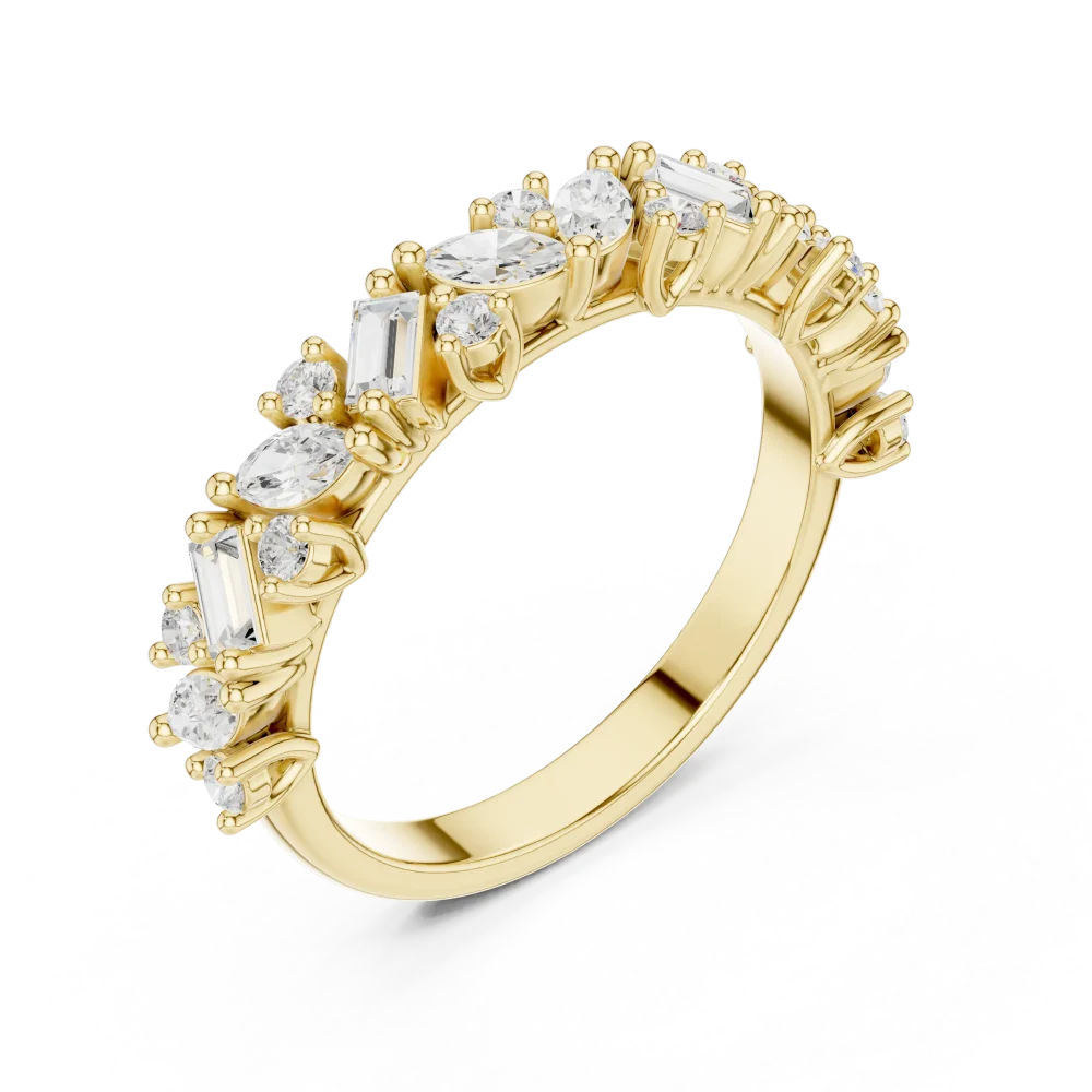 Discover the radiant allure of this DIAMEUR diamond cluster band. A masterclass in modern geometry, perfect for stacking. Elevate your style today.
