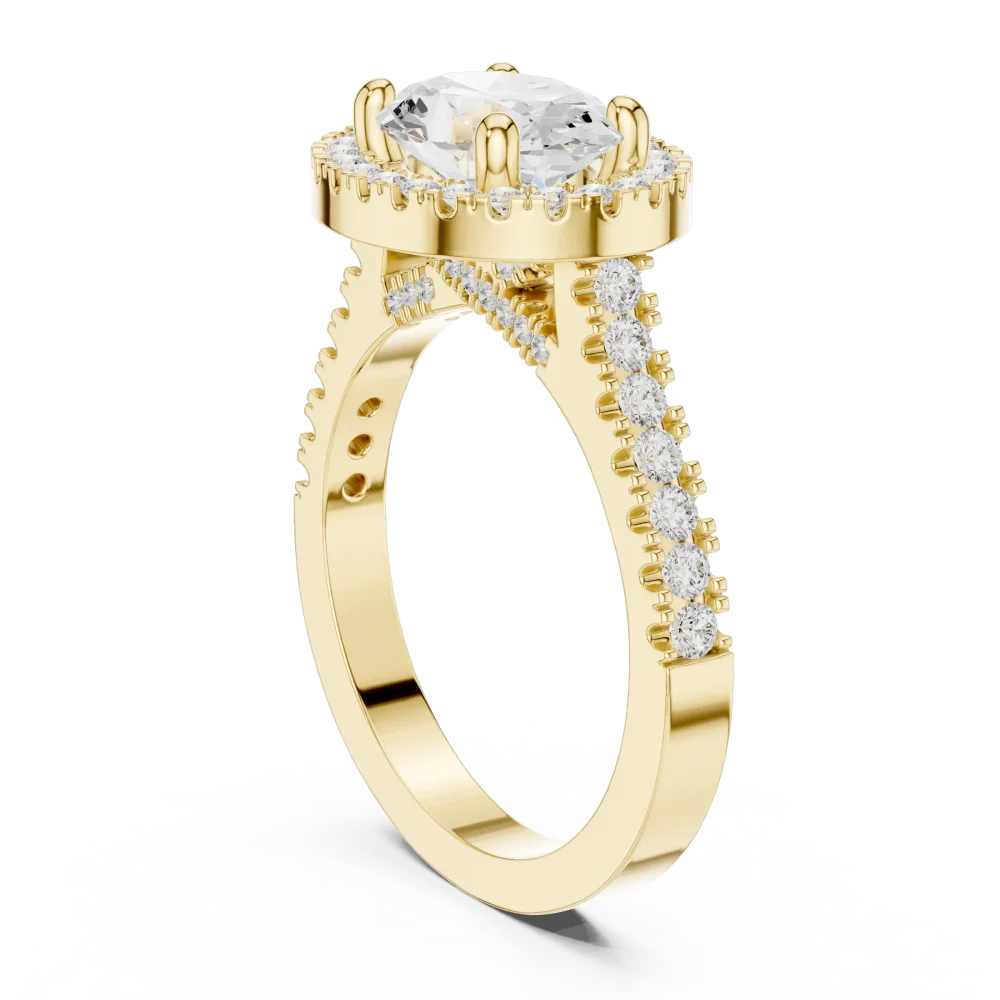 Ethereal Oval Solitaire Halo Ring with Pavé Accents - Image 3