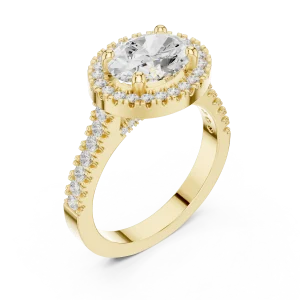 Ethereal Oval Solitaire Halo Ring with Pavé Accents