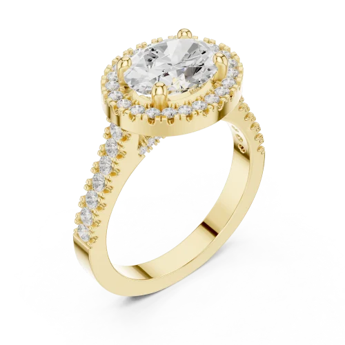 Ethereal Oval Solitaire Halo Ring with Pavé Accents