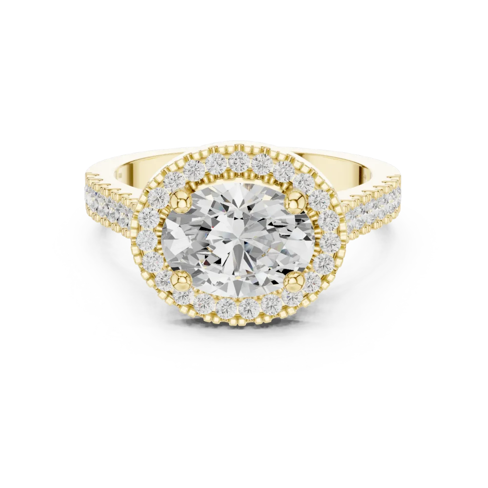 Ethereal Oval Solitaire Halo Ring with Pavé Accents - Image 2