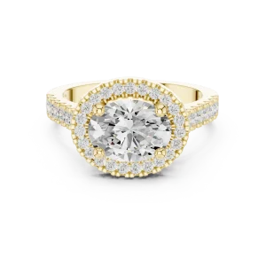 Ethereal Oval Solitaire Halo Ring with Pavé Accents - Image 2
