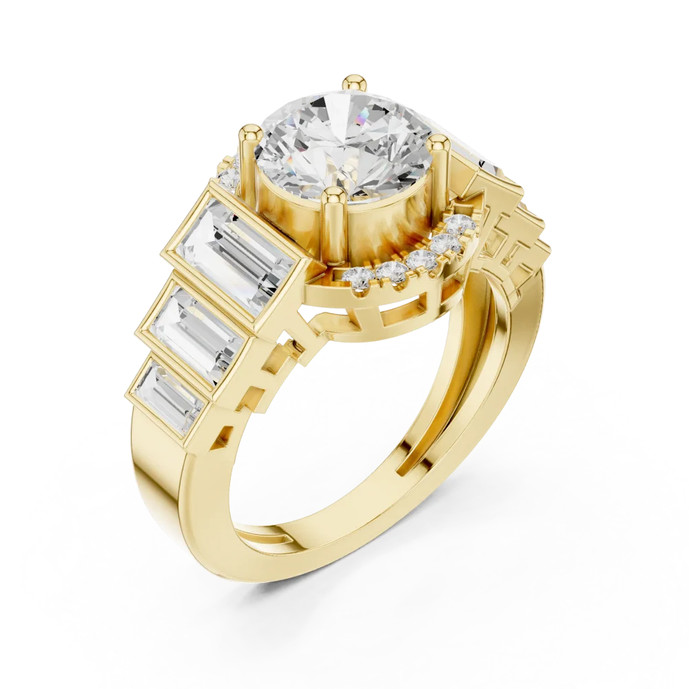 Experience architectural brilliance with this sophisticated round Solitaire ring. Featuring high-grade DIAMEUR lab-grown diamonds. Shop the look today.