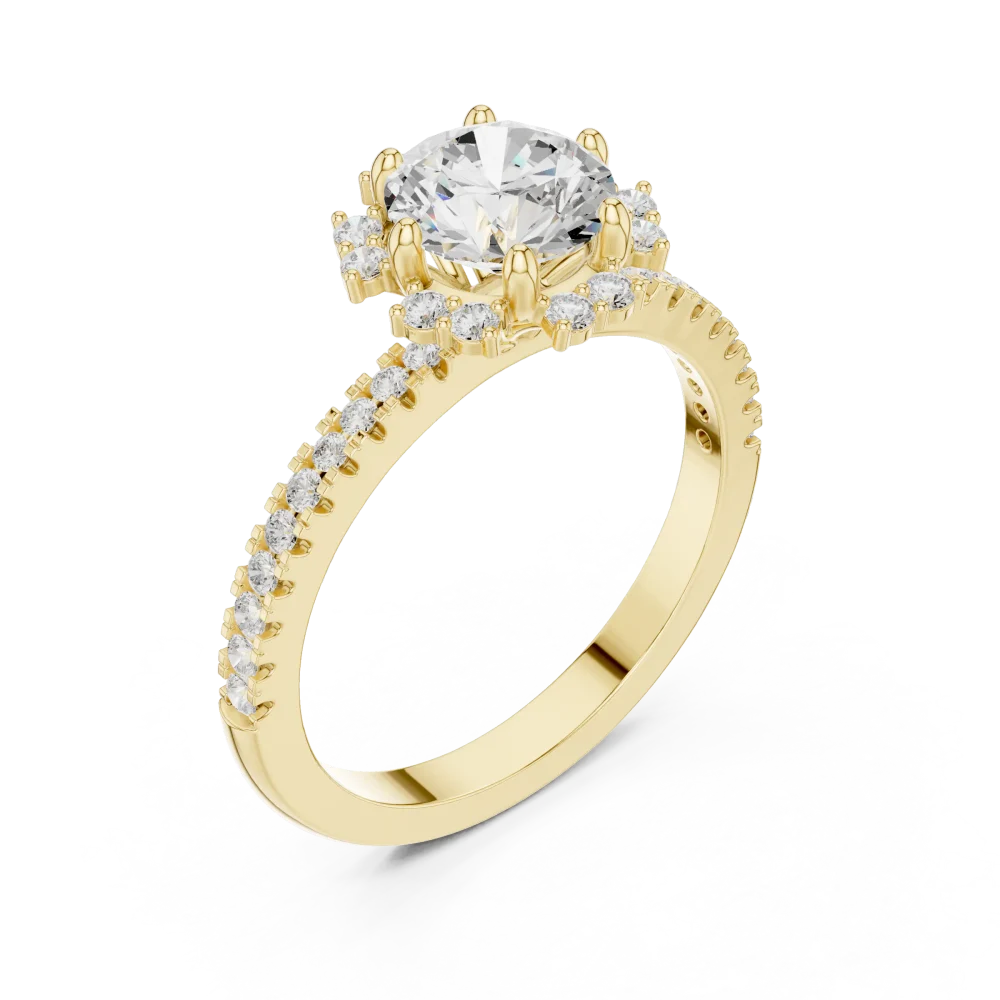 Elevate your hand with this Luminary Solitaire ring, featuring a brilliant DIAMEUR lab-grown diamond and pavé halo. Shop sustainable luxury today.