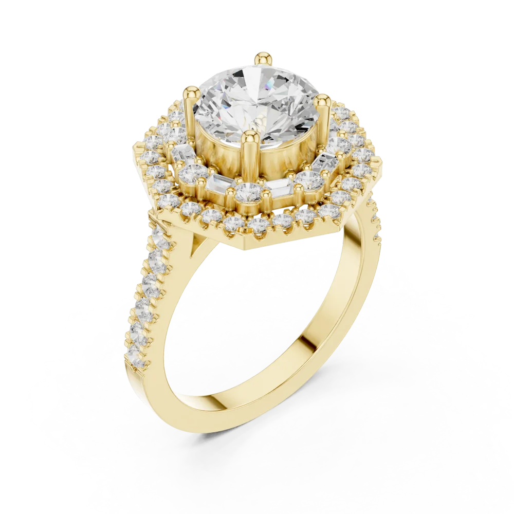 Experience the radiant allure of this architecturally designed Solitaire ring featuring a premium DIAMEUR diamond. Shop this modern luxury classic today.