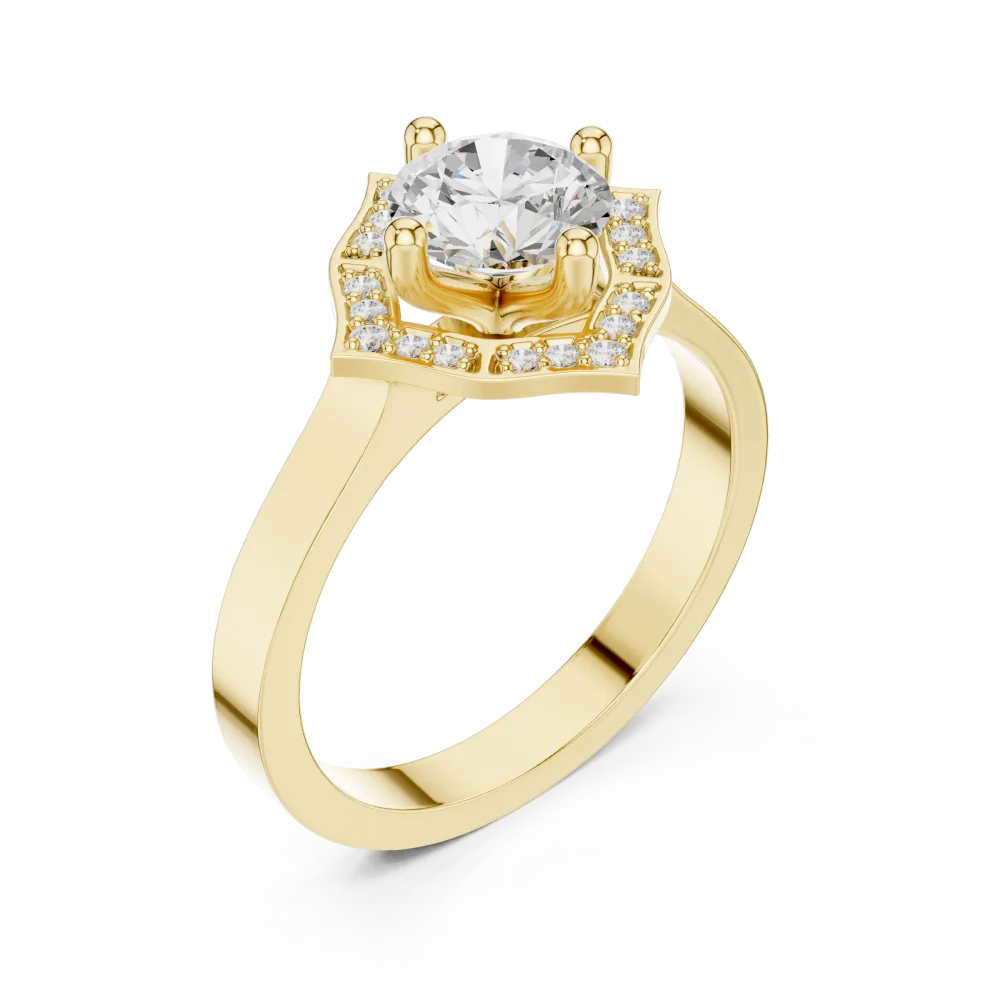 Discover the Luminary Solitaire ring, featuring a brilliant-cut center stone in a geometric halo. Elevate your collection with this modern classic today.