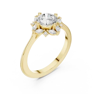 Luminary Round Solitaire Ring with Marquise Accent Halo