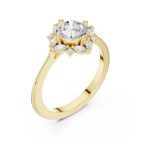 Luminary Round Solitaire Ring with Marquise Accent Halo