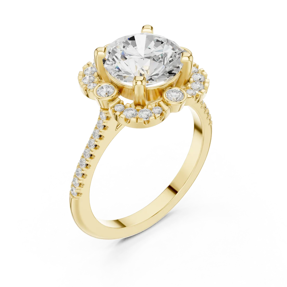 Discover the brilliance of our Ethereal Solitaire halo ring, featuring a premium DIAMEUR lab-grown diamond. Elevate your engagement style and shop today.