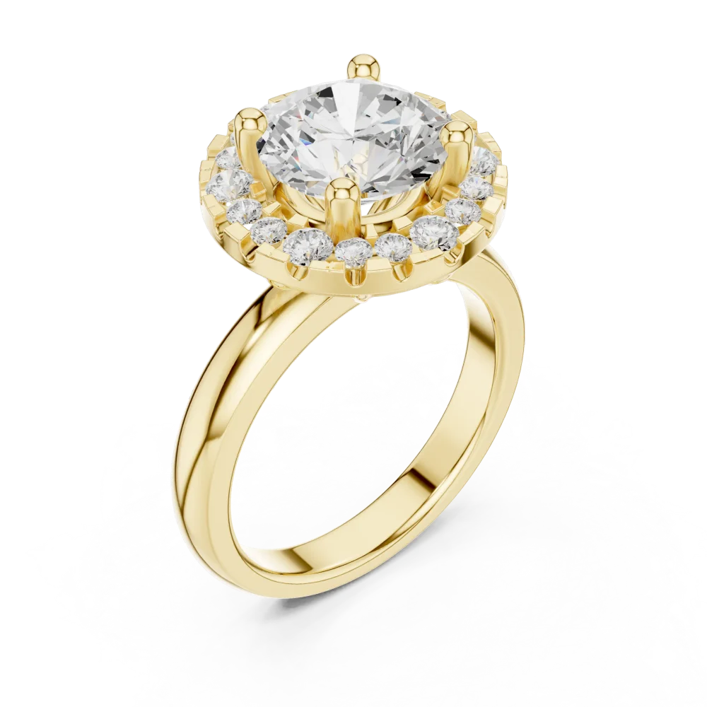 Discover the radiant beauty of this round halo Solitaire ring. Featuring a brilliant DIAMEUR diamond, it is the ultimate symbol of modern luxury. Shop now!