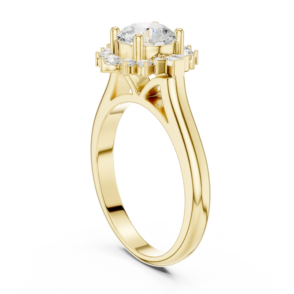 Luminary Round Brilliant Solitaire Halo Ring with Baguette Accents - Image 3