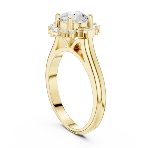 Luminary Round Brilliant Solitaire Halo Ring with Baguette Accents - Image 3