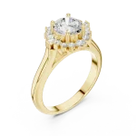 Luminary Round Brilliant Solitaire Halo Ring with Baguette Accents