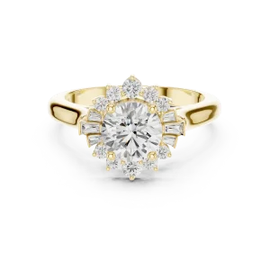 Luminary Round Brilliant Solitaire Halo Ring with Baguette Accents - Image 2
