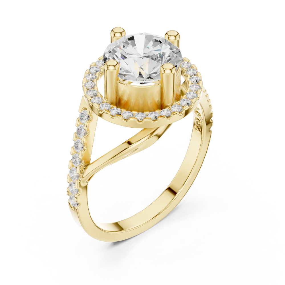 Experience the captivating brilliance of this Round Solitaire ring featuring a grand center DIAMEUR diamond. Elevate your collection with luxury today.