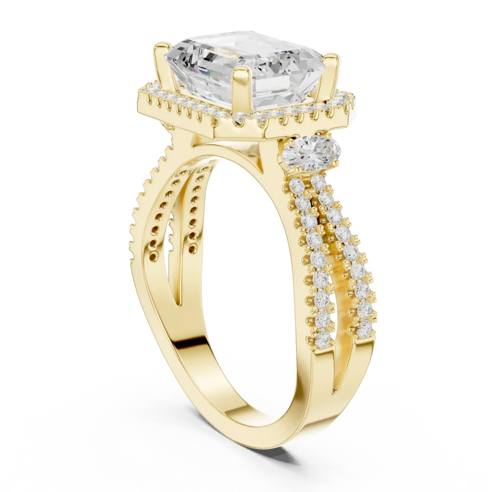Luminous Emerald Cut Solitaire Halo Engagement Ring - Image 3
