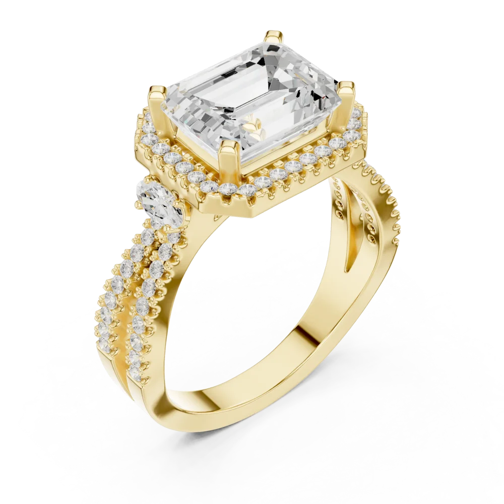 Discover this exquisite Emerald Cut Solitaire engagement ring, featuring shimmering DIAMEUR lab-grown diamonds. A timeless, radiant choice. Shop now.