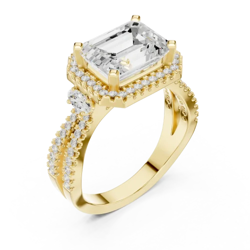 Luminous Emerald Cut Solitaire Halo Engagement Ring
