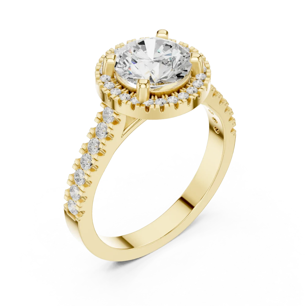 Discover the Luminary Solitaire Ring, featuring a radiant center DIAMEUR diamond and pavé-set halo. Experience sustainable luxury. Shop this icon now.