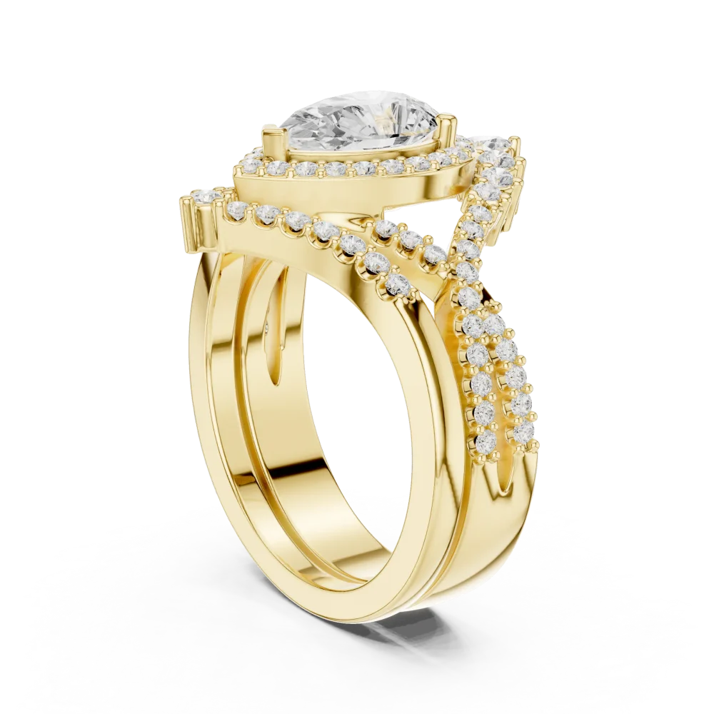 Luminary Pear and Round Brilliant Cluster Chevron Ring - Image 3