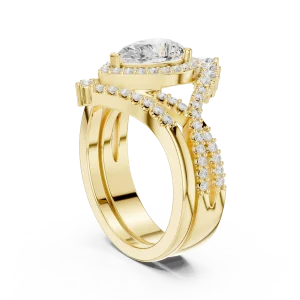 Luminary Pear and Round Brilliant Cluster Chevron Ring - Image 3