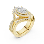 Luminary Pear and Round Brilliant Cluster Chevron Ring