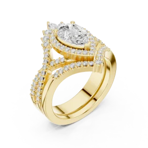 Luminary Pear and Round Brilliant Cluster Chevron Ring