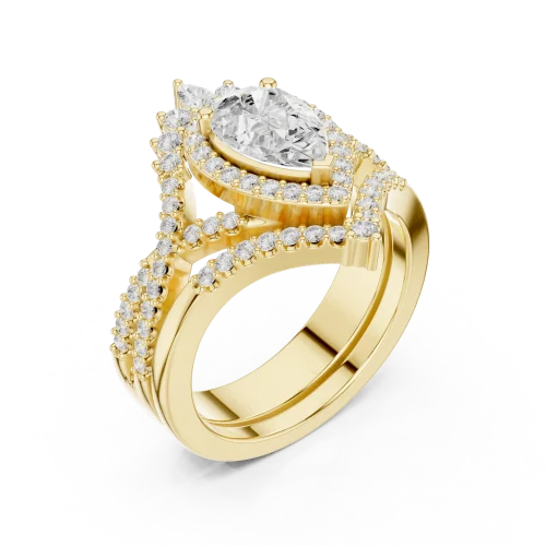 Luminary Pear and Round Brilliant Cluster Chevron Ring