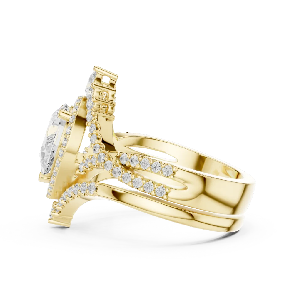 Luminary Pear and Round Brilliant Cluster Chevron Ring - Image 4