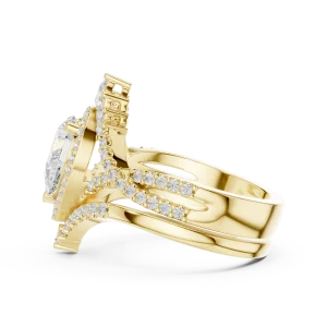 Luminary Pear and Round Brilliant Cluster Chevron Ring - Image 4